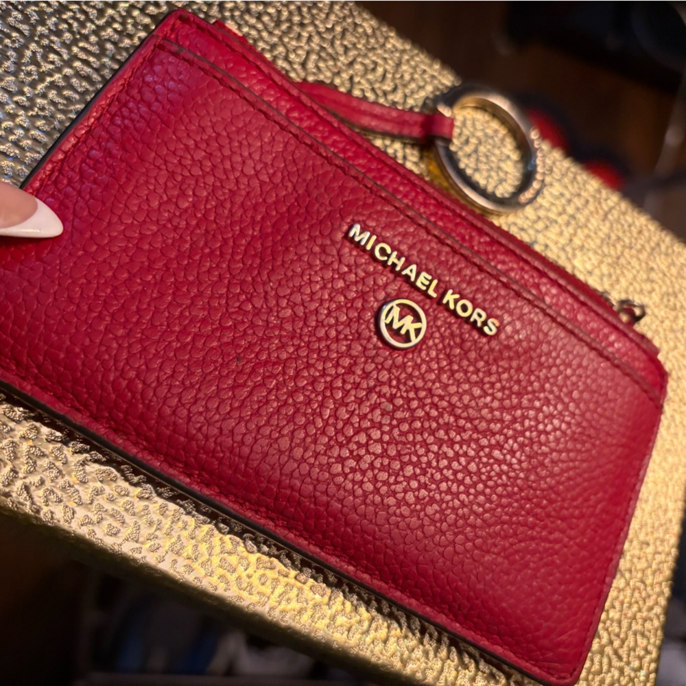 Michael Kors Jet Set Charm, Small Slim Line Card Case Key Chain Red